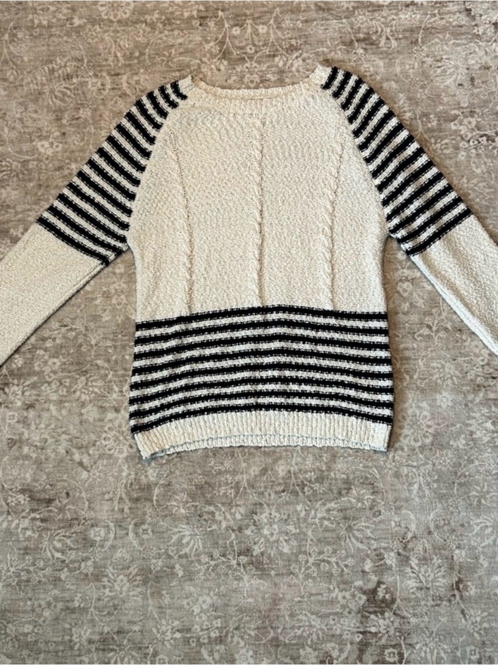 Doe & Rae Cream and Black Striped Crewneck Sweater
